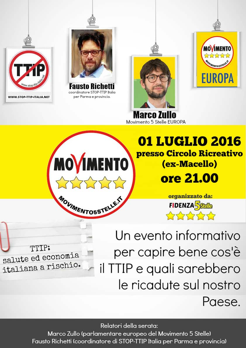 TTIP: SALUTE ED ECONOMIA ITALIANA A RISCHIO - FIDENZA (PR) @ Circolo Ricreativo (ex Macello) | Fidenza | Emilia-Romagna | Italia