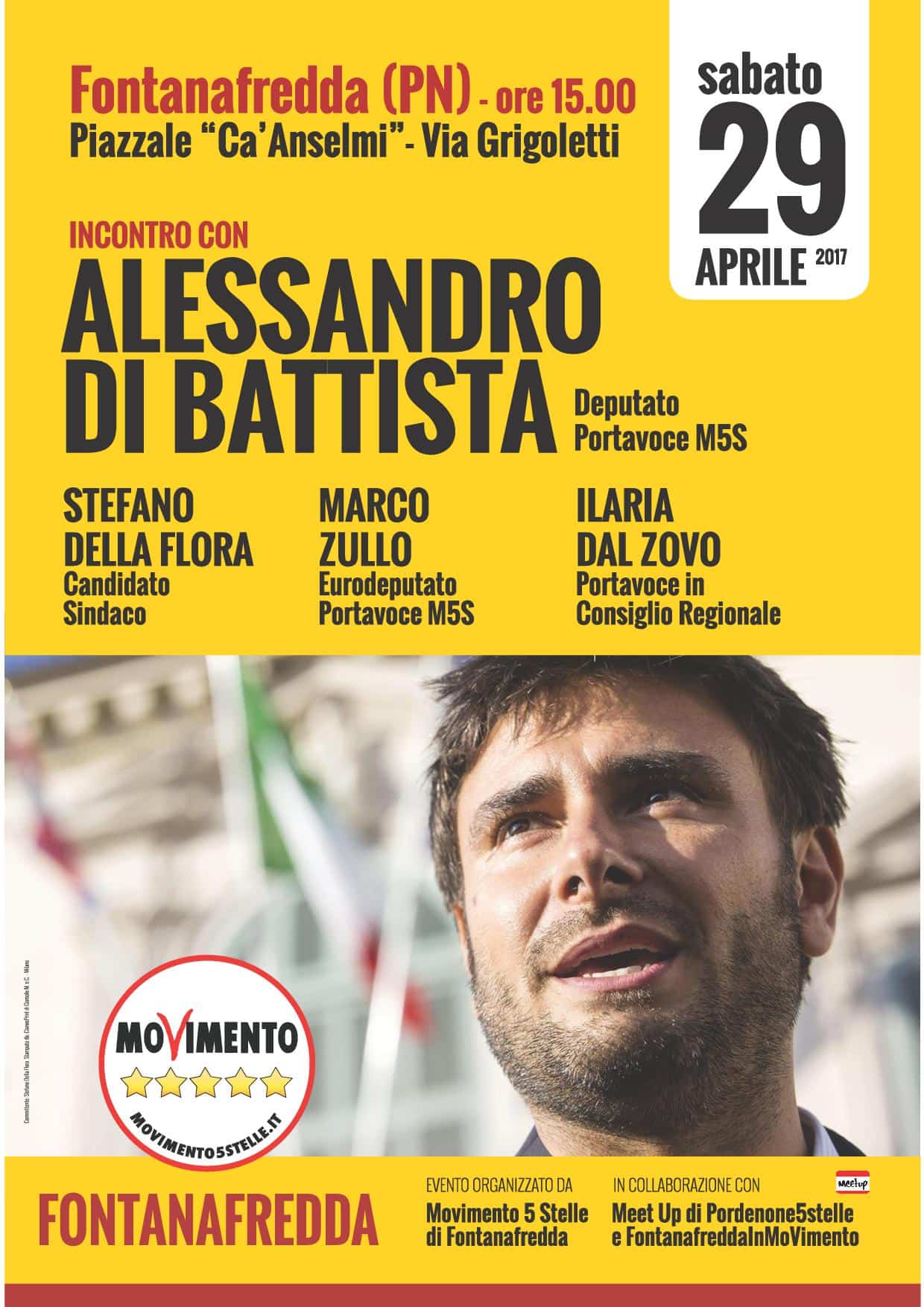 Alessandro Di Battista a Fontanfredda (PN) @ PIAZZALE "CA' ANSELMI" | Fontanafredda | Friuli-Venezia Giulia | Italia